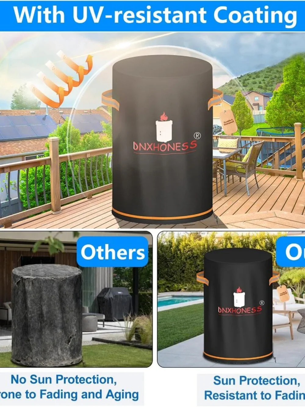 DNXHONESS Black Waterproof Fire Pit Cover Durable UV Resistant